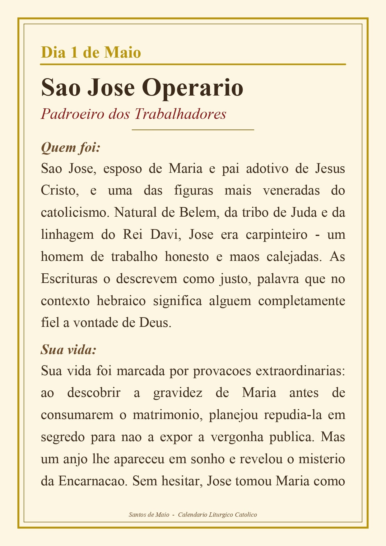 Santos do mes de Maio - Versão Física Impressa